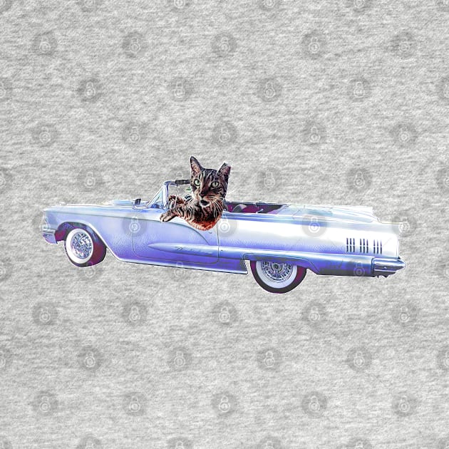 Funny cat art classic car Hot rod Thunderbird Cadillac by LastViewGallery